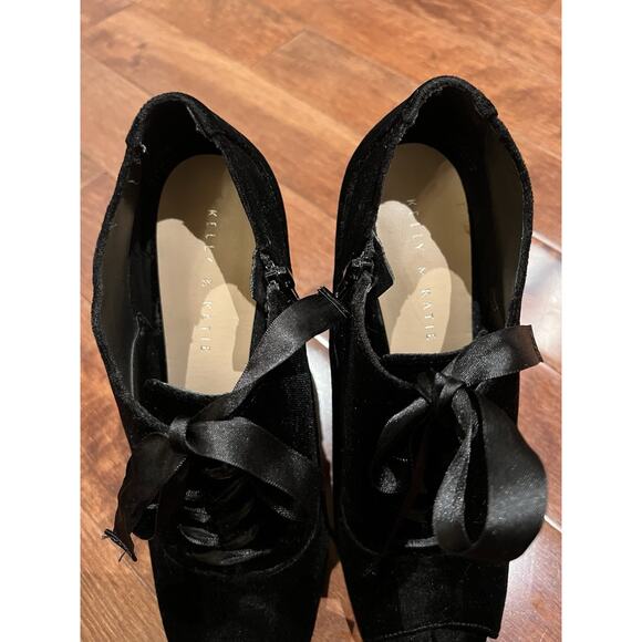 Kelly and Katie Black Open Toed Velvet Heeled Ankle Boot Sz 10 Bow tie Stiletto - Picture 10 of 16
